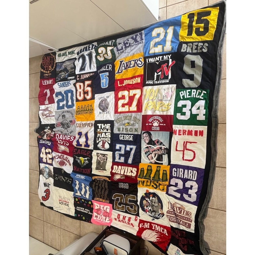 Custom Sports T-Shirt Quilt Blanket Brees Pierce MTV Lakers Lions 88x83 Queen